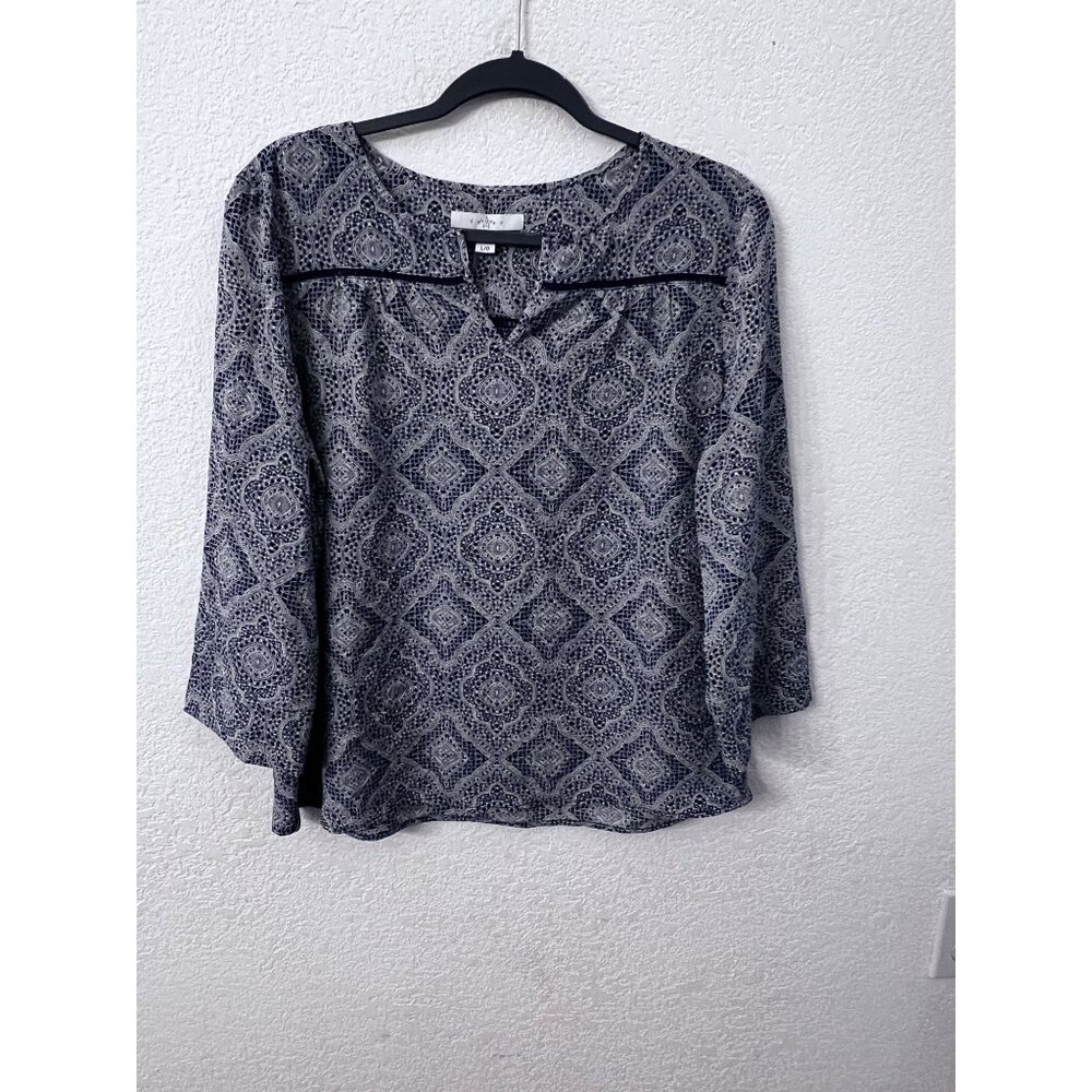 Fever navy white blouse women size large